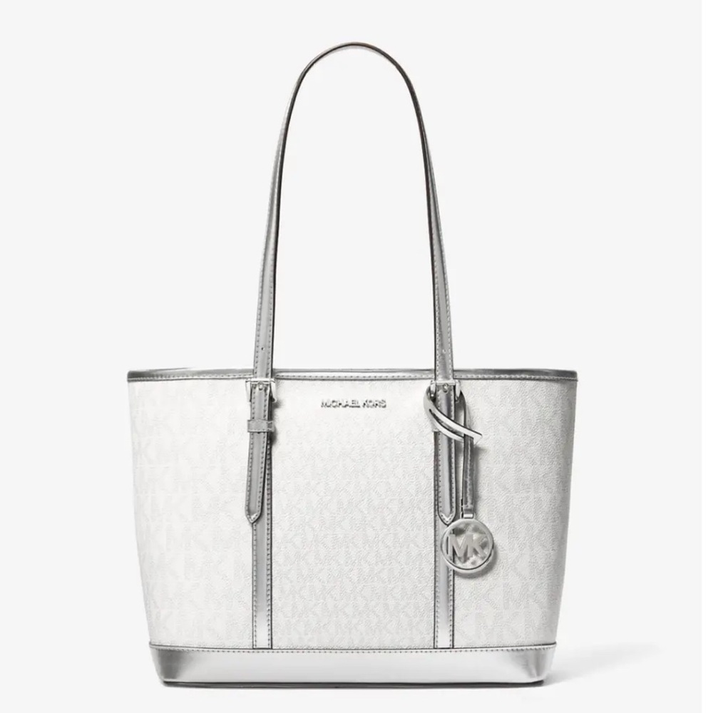 Jet Set Travel Metallic Logo Top-Zip Tote Bag
